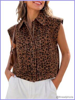 Womens Zip Up Denim Vest Top Summer Cap Sleeve Cropped Jean Vests